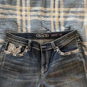 Grace Women's Dark Blue Easy Fit Jeans